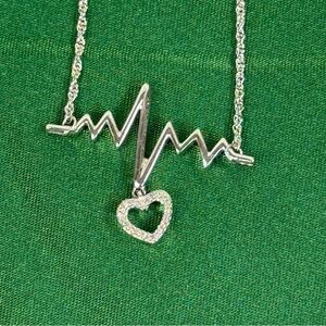 Silver Heartbeat Necklace with Heart‎ Pendant